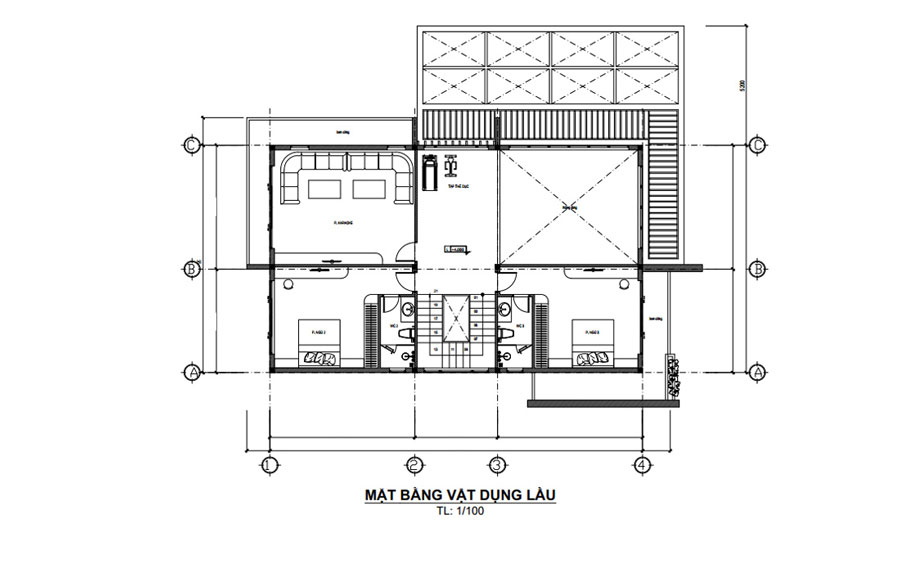 Bản vẽ mặt bằng lầu 1 biệt thự 3 tầng có hồ bơi