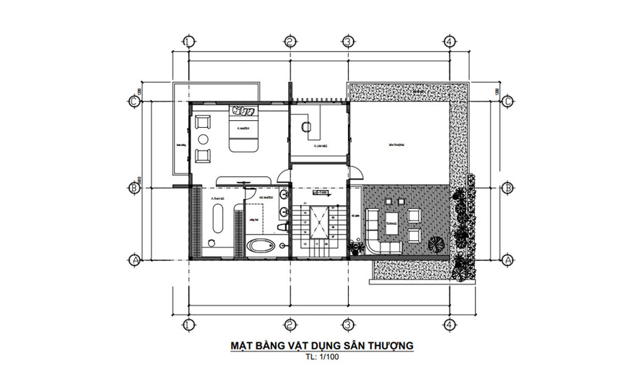 Bản vẽ mặt bằng lầu 2 biệt thự 3 tầng có hồ bơi