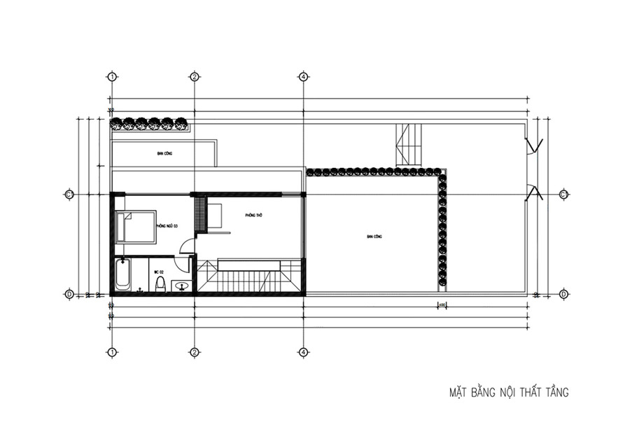 Bản vẽ mặt bằng lầu 2 biệt thự phố 3 tầng 160m2