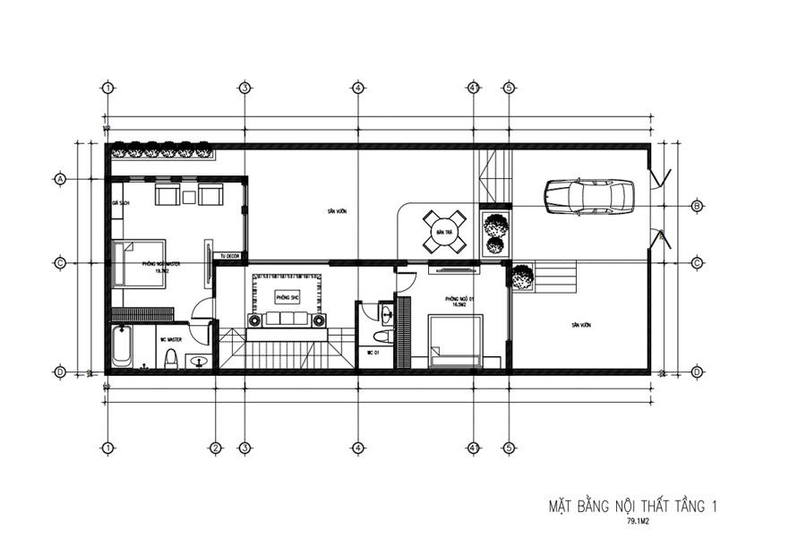 Bản vẽ mặt bằng tầng trệt biệt thự phố 3 tầng 160m2