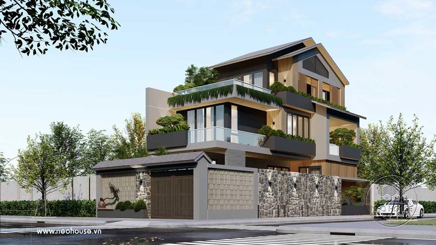Bản vẽ phối cảnh 3D biệt thự phố 3 tầng 160m2