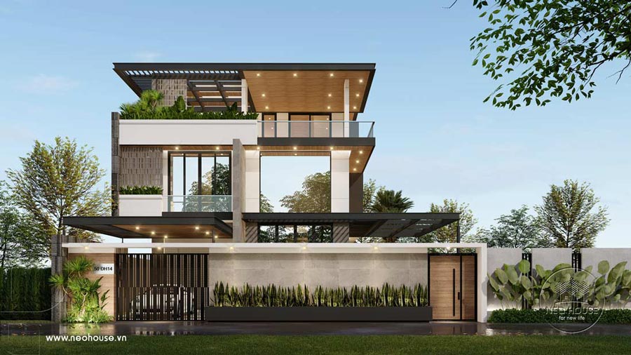 Bản vẽ phối cảnh 3D biệt thự 3 tầng có hồ bơi