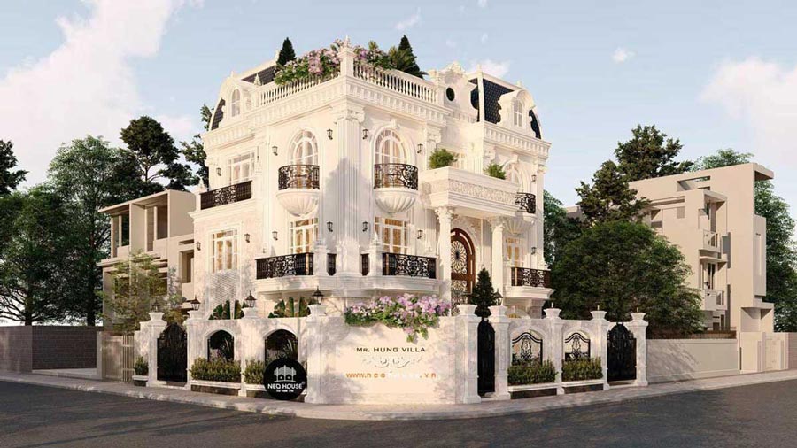 Mẫu bản vẽ phối cảnh biệt thự 3 tầng kiểu Pháp