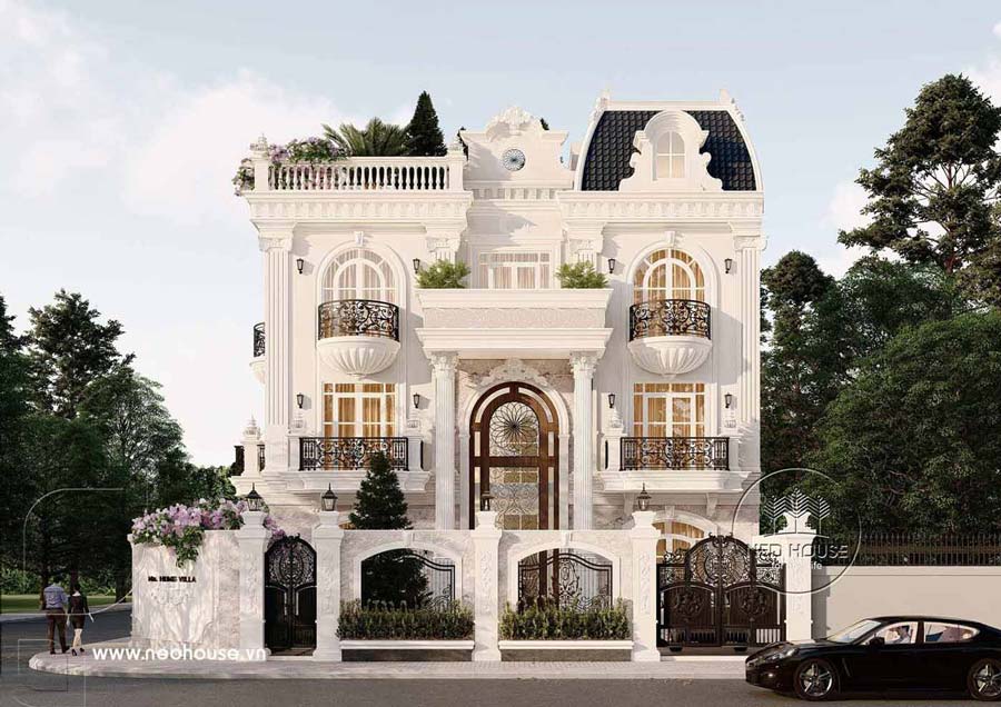 Mẫu bản vẽ phối cảnh biệt thự 3 tầng kiểu Pháp